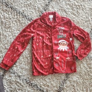 Elf on the shelf button up pajama top